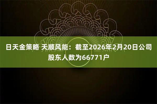 日天金策略 天顺风能：截至2026年2月20日公司股东人数为66771户